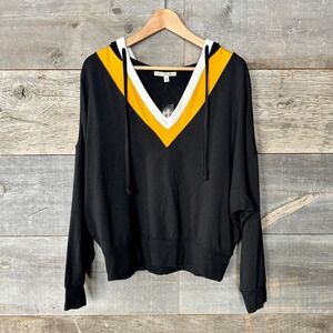 Express One Eleven NWT V-Neck Hooded Pullover M Black Gold Hawkeyes Penguins‎